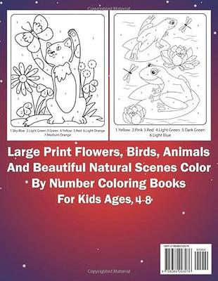 Color By Number Coloring Book For Kids Ages 8-12: Large Print Birds,  Flowers, Animals and Pretty Patterns Color by Number coloring Books  (Picture of