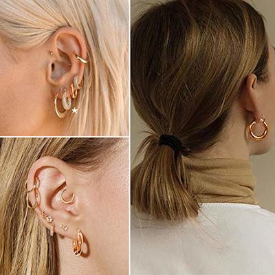 Wgoud Chunky Hoop Earrings Set 14K Gold Hoop Earrings for Women  Hypoallergenic, Thick Hoops Earring set, Twist Huggie Hoop Earring