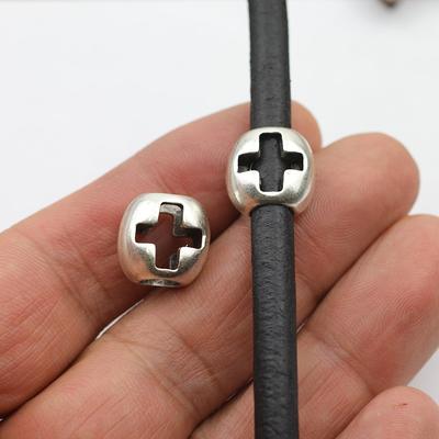 10 Antique Silver Cross Beads, Double Sided Spacer Beads For