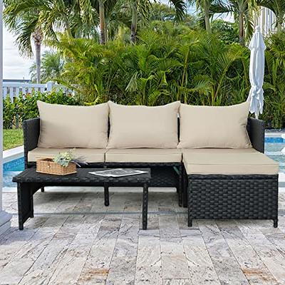 Valita Patio PE Wicker Furniture Set 6 Pieces Outdoor Brown Rattan Sectional Conversation Sofa Chair with Storage Table and Red Cushions