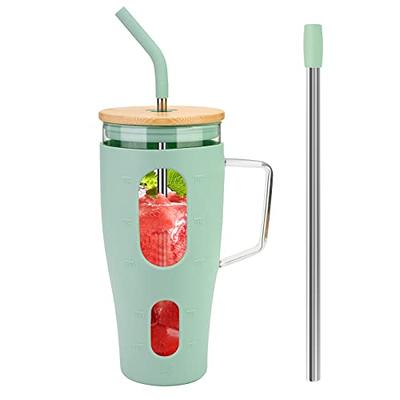 40oz Insulated Stainless Steel And Glass Tumbler With Handle And Straw Lid  - Perfect Reusable Water Bottle Travel Mug, Great For Iced Coffee And Tea -  A Good Gift For Women And