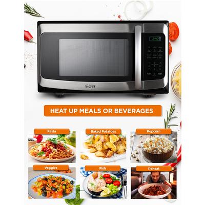 COMMERCIAL CHEF Small Microwave 0.9 Cu. Ft. Countertop Microwave with Touch  Controls & Digital Display, Stainless Steel Microwave & 10 Power Levels,  Outstanding Portable Microwave with Convenient Push 