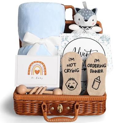 Baby Boy Gift Set New Born Baby Gift Baby Blue Deer Fawn Security Blanket  Soft Fleece, Suitcase Keepsake Box Blanket Booties & Baby Gift Basket –