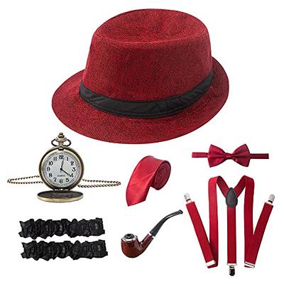 SATINIOR 1920s Men's Accessories Clothing Costume Outfit with Vest Hat  Pocket Watch Suspenders Tie for Man(X-Large), Black and White - Yahoo  Shopping