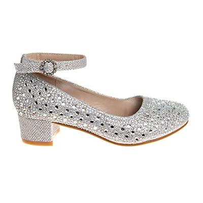 Girls Kids Youth Wedding Party Sequin Dress Shoes Mary Jane Mid Block Heel  Shoes | eBay