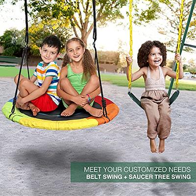 Trekassy 440lbs 2 Seat Swing Set for Backyard, 1 Saucer Swing Seat and 1  Belt Swing Seat with Heavy Duty A-Frame Metal Swing Stand - Yahoo Shopping