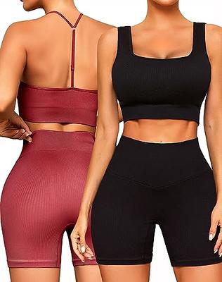 Women's Yoga Workout Outfit 2 Piece Set, High Waisted Seamless