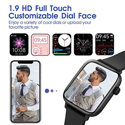 Smart Watch (Answer/Make Calls), 1.9 Smartwatch Fitness Tracker for  Android iOS Phones with Blood Pressure Heart Rate Tracking, 25 Sport Modes  SpO2 Sleep Monitor Step Counter for Women Men , Black 