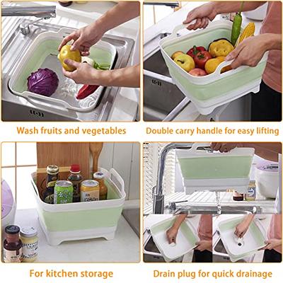 Collapsible Dish Basin with Drain Plug Portable Wash Basin Foldable Sink  Tub Space Saving Kitchen Storage Tray for Camping, RV, Vegetable Washing 9L  Capacity 