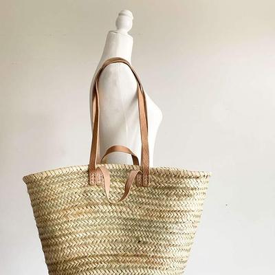 50% off STRAW BAG Handmade With Leather French Market Basket 