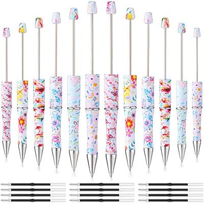 Kosiz 60 Pieces Plastic Beadable Pen Bead Ballpoint Pen Black Ink Beaded  Pens for Kids Students Presents Office School Supplies (Rainbow,Simple)