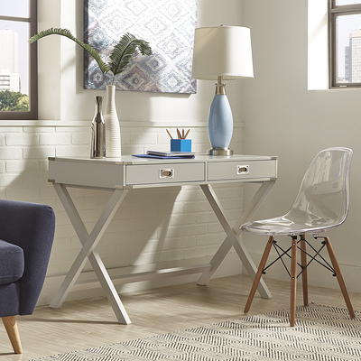 Aupodin Farmhouse Rattan 39.4 in. Retangular White/Gold Wood Computer Desk Writing Desk with 2-Drawer and Side Storage, White and Gold