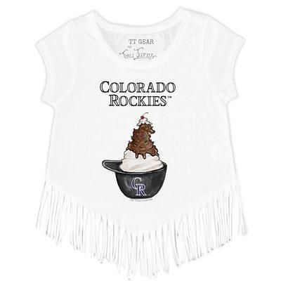 Girls Youth Tiny Turnip Black Colorado Rockies Baseball Cross Bats Fringe T-Shirt Size: Medium