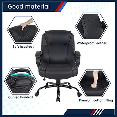 EXCEBET Big and Tall Office Chair 400lbs Wide Seat, Leather High Back  Executive Office Chair with Foot Rest, Ergonomic Office Chair Lumbar  Support for