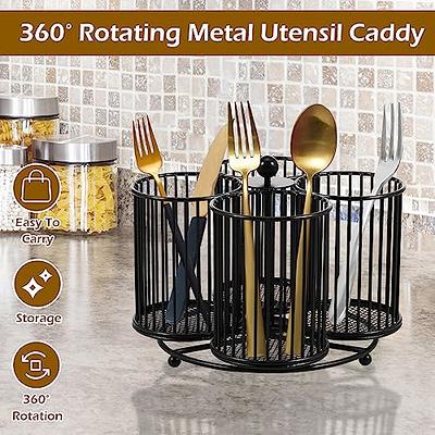 Metal Utensil Caddy 360 Degree Rotating Cutlery Holder 4 Compartment Flatware  Storage Basket Portable Multipurpose Countertop Silverware Organizer for  Kitchen Picnic Camping Outdoor(16*16*14cm,black) - Yahoo Shopping