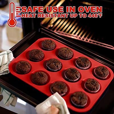 Mini Muffin &Cupcake Set, 24 Cups 2-Pieces, Nonstick Silicone Baking Pan,  BPA Frees and Dishwasher Safe, Great for Making Muffin Cakes, Tart, Bread  (24 Cups Red,2 PCS)