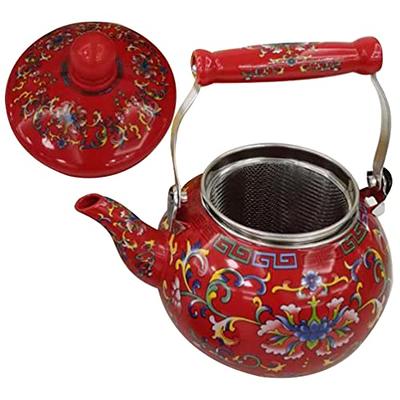 Healeved Vintage Enamel Tea Kettle 2L Floral Enamel on Steel Teapot with  Cool Touch Porcelain Handle for Stovetop Water Boiling Pot for Home Kitchen