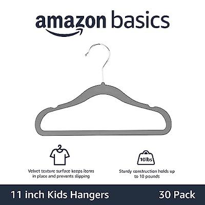 Basics Kids Velvet, Non-Slip 11.6 Clothes Hangers, Pack of 30, Gray