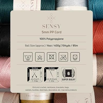 Sensy Premium 5mm 104 Yards Polyester Rope 100% Polypropylene Cord Macrame Cord 5mm Crochet Bag Cord Macrame Rope Crochet Thread Gift for Knitter