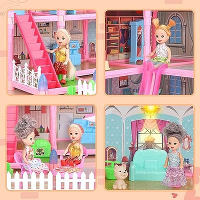 TEMI Doll House Girls Toys - 4-Story 12 Rooms Playhouse with 2 Dolls Toy  Figures, Fully Furnished Fashion Dollhouse, Pretend Playhouse with