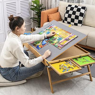 Lavievert Adjustable Wooden Puzzle Board Easel, Portable Tilting Puzzle  Table wi