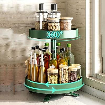 Kitchen Spice Jars Rack Lazy Susan 2 Tiers Seasoning Storage