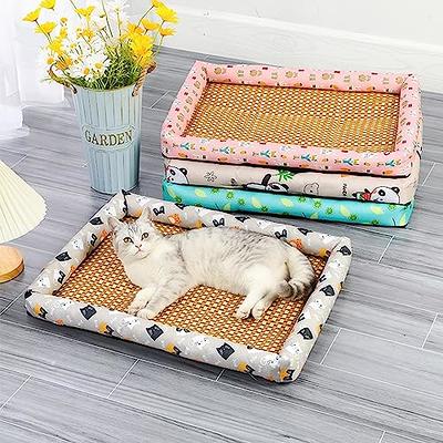 Pet Ice Pad Mat, Washable Natural Rattan Pet Cooling Mat Bed For