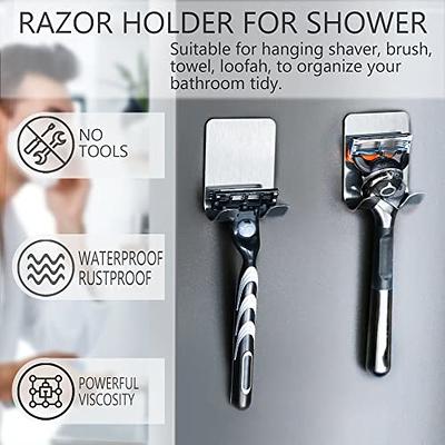 Razor Holder Shaver Hook Hanger Stand for Shower (2 Pack) Self Adhesive  Stainless Steel Heavy Duty Utility Storage Hook, Bathroom Kitchen Organizer  for Plug Robe Towel Loofah Bathrobe Coat