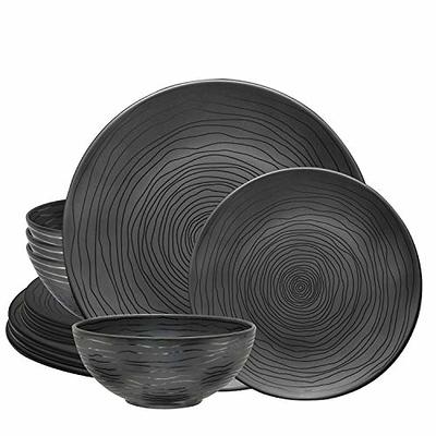 Dinnerware Sets 12 pcs Black Plates and Bowls Sets Melamine Plates Indoor  and Outdoor use Matte Black Dish Set Plate Set for 4 Dishwasher Safe(Round)