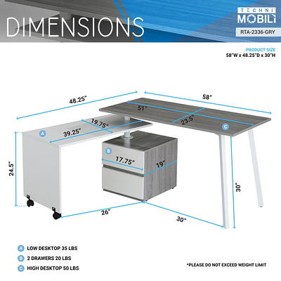 Techni Mobili Functional L-Shape Desk with Storage, Grey - Sam's Club