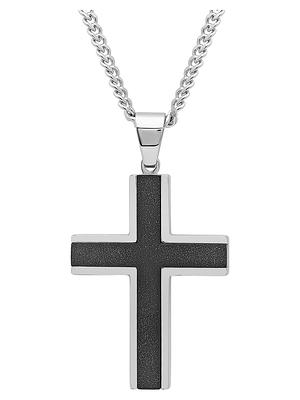 Mens Black Plated Textured Stainless Steel Figaro Link Chain Necklace