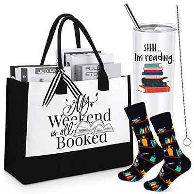 Tioncy 5 Pcs Book Lovers Gifts for Book Lovers Includes Tote Bag 12oz Wine  Tumbler Pillow Case Socks Bookmark Christmas Appreciation Gift for Readers