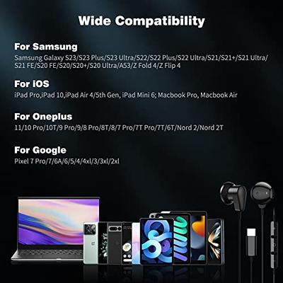 Auriculares USB tipo C con micrófono estéreo HiFi compatibles con Samsung  Galaxy S23 S22 Ultra S21 FE S20 Plus Note 20 Ultra Z Fold4, Google Pixel 7  6