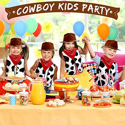 Kids Boys Western Cowboy Costume Suede Vest Hat Bandanna Cosplay Party  Outfits