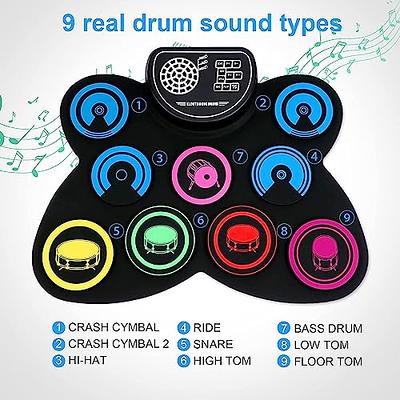 Electronic Drum Set, 9-Pads Roll-Up Electric Drum Set Kit Machine with  Headphone Jack Built-in Speaker Drumsticks Pedals, Xmas Birthday Gift for  Kids