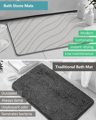 Opoleir Diatomaceous Earth Bath Mat Super Absorbent Large Diatomite Stone  Bath Mat Non Slip Fast Drying Shower Mat Thin Bathroom Rugs Floor Mat