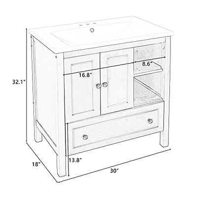 Merax 30 Bathroom Vanity Cabinet with Ceramic Sink Top Set, Two Pull in/Out  Drawers, Open Storage Shelf, Soft Closing Doors, Freestanding, Solid Wood  Frame & MDF Board, White - Yahoo Shopping