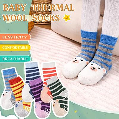 6 Pairs Baby Boy Girl Non Slip Socks Child Toddler Winter Thick Soft Wool  Kids Warm Socks with Grips
