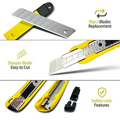 DIYSELF 30 Pack Box Cutter Retractable, 18mm Box Knife, Utility Knife Retractable with Snap Off Blade, Automatic Retractable Knife, Box Cutter Knife