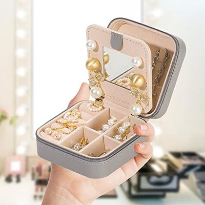 Travel Jewelry Case Small Organizer Box for Girls Women with Mirror