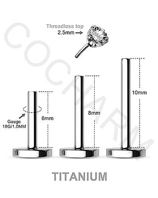 COCHARM G23 Titanium Helix Earrings 16g Surgical Steel Cartilage Earrings  Flat Back Labret Stud Internally Threaded Lip Rings 2mm/3mm/4mm Diamond