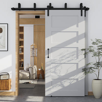 HOMACER 4 ft./48 in. Black Rustic Non-Bypass Sliding Barn Door