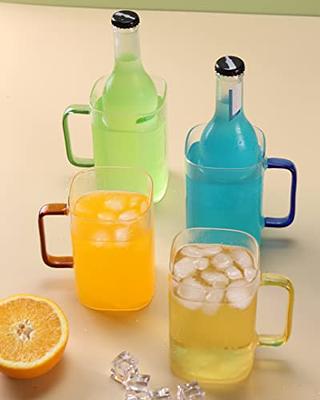 Glass Mug with Lid and Straw Iced Coffee Cup with Handle Square Drinking  Glasses Tumbler Cups for Smoothie Juice (Yellow)