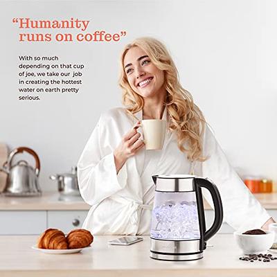 Speed-Boil Water Electric Kettle, 1.7L 1500W, Coffee & Tea Kettle  Borosilicate Glass, Wide Opening, Auto Shut-Off, Cool Touch Handle, LED  Light. 360 Rotation, Boil Dry Protection 