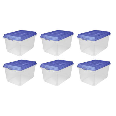HART 68 Quart Clear Latching Plastic Storage Bin Container, Clear with Blue  Lid, Set of 4