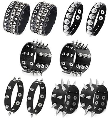 6 Pieces Punk Leather Bracelet Set - Genuine Leather DIY Braided  Multi-Layer Bracelet for Men and Women