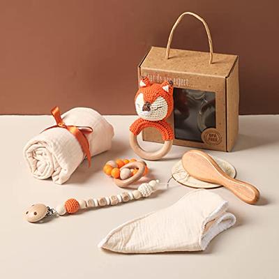  Baby Gift Set for Newborn - 11PCS Baby Shower Gifts Basket  with Baby Blanket Baby Rattle, Wooden Keepsake Milestone Elephant Toy  Decision Coin & Baby Bibs Socks Essentials for Baby