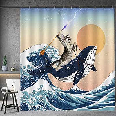 Aimego Funny Shower Curtain Brave Cat Holding Trident Arrow Riding