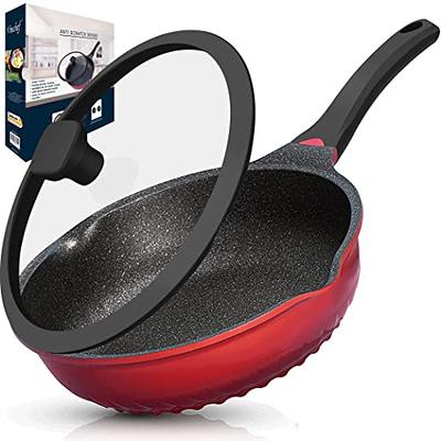 Vinchef Nonstick Skillet with Lid, 11In/5Qt Aluminum Deep Frying