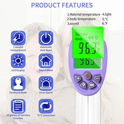 Infrared Thermometer for Adults, Non Contact Forehead Thermometer with  Fever Alarm, Accurate Reading and Memory Function, Body Temperature &  Surface of Objects Use